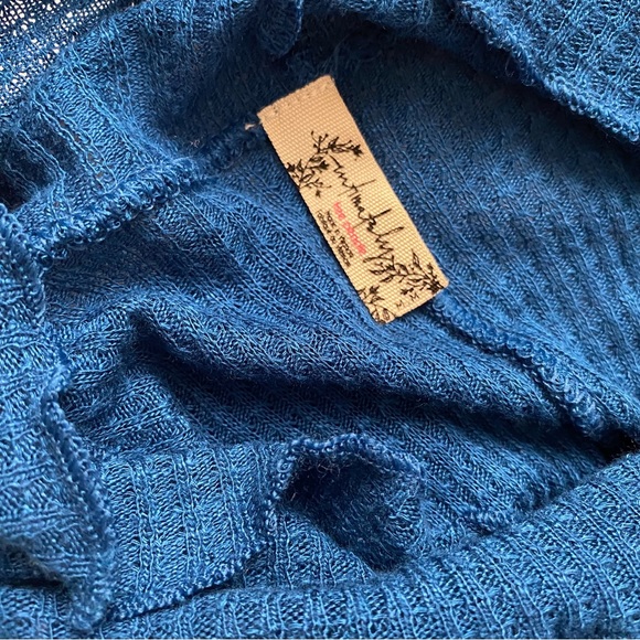 Free People Blue Lettuce Edge Waffle Knit High Neck Top - Picture 3 of 10